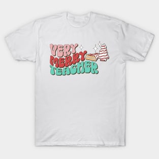 Teacher Christmas Cake Very Merry Groovy Christmas Vibes T-Shirt